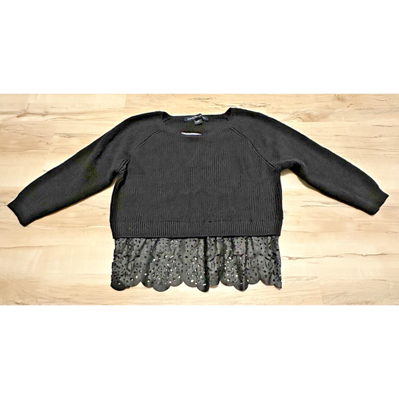 French Connection Women Small Sweater Irene Knit Laser Cut Faux Leather Black - Picture 3 of 10